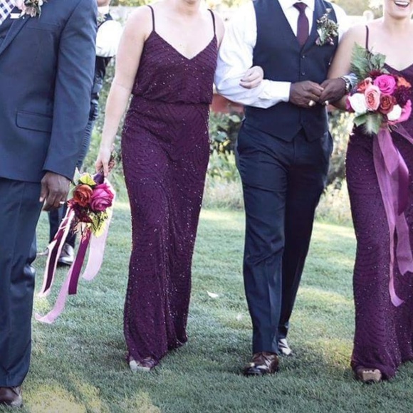 Adrianna Papell Beaded Gown Maroon - Picture 1 of 4